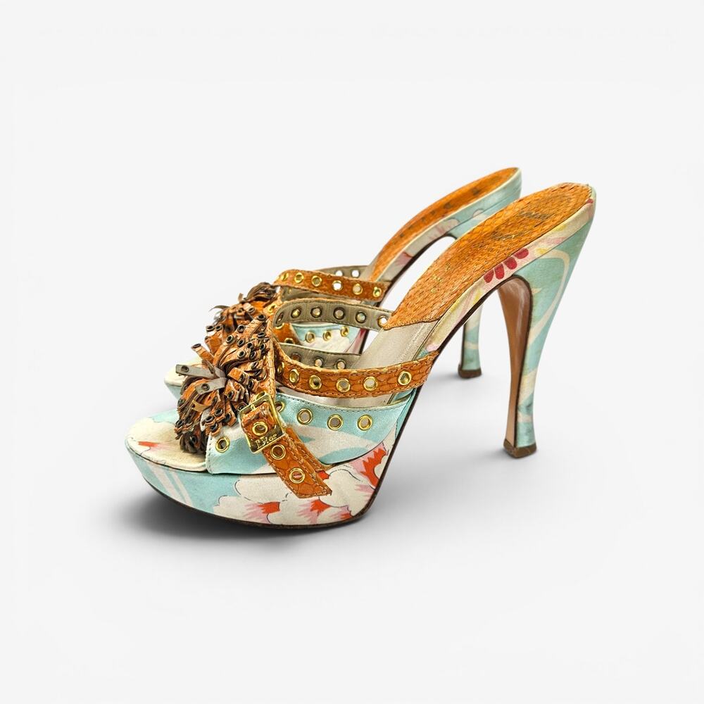 Y2k Dior by John Galliano S/S 2003 Python & Silk Platform Heels - 36.5